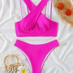 NWT Bikini set swimwear crisscross underwire top